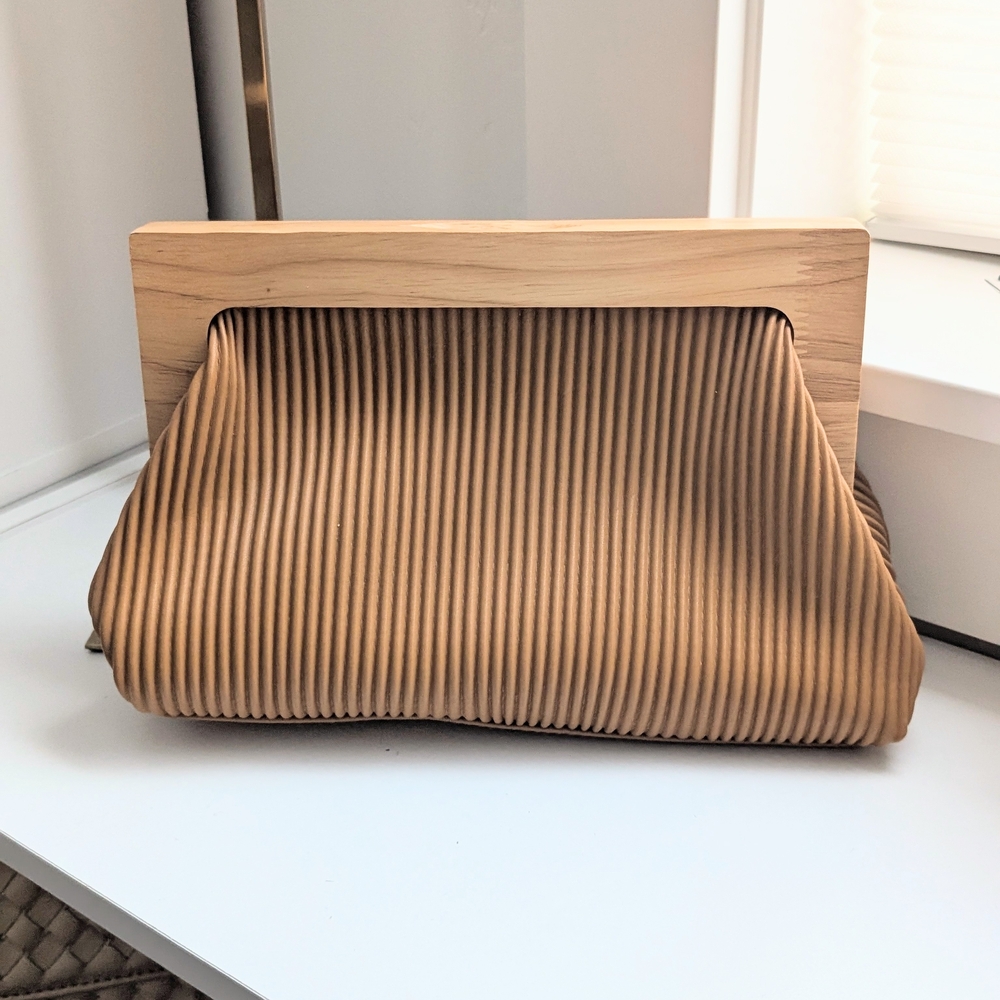 Elegant Tan Pleated Clutch
